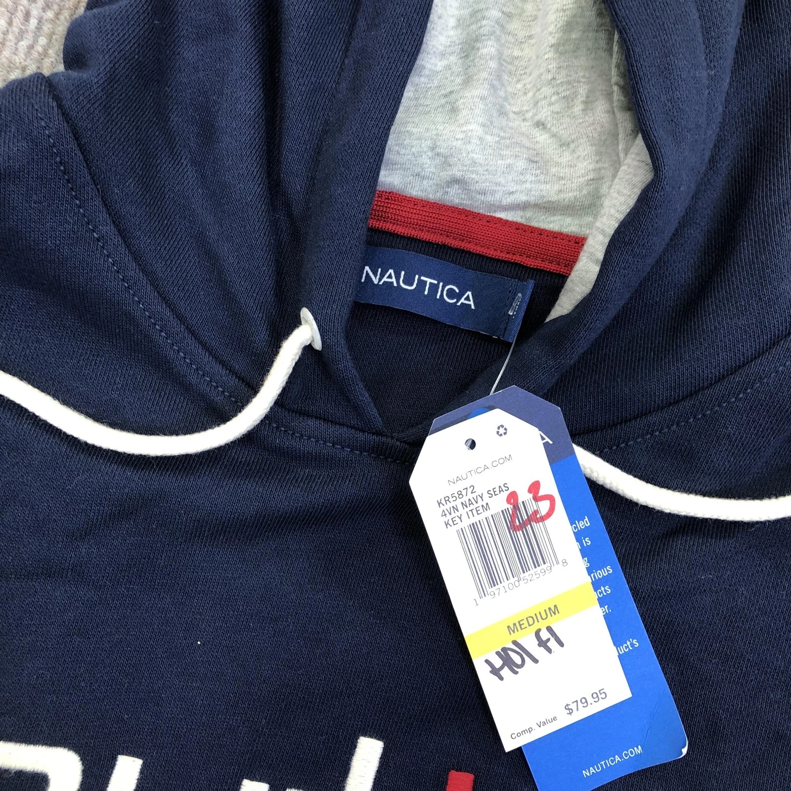 Nautica Hoodie Sweatshirt Mens Medium Blue Fleece Pullover Nautica EST 1983 Logo image 8