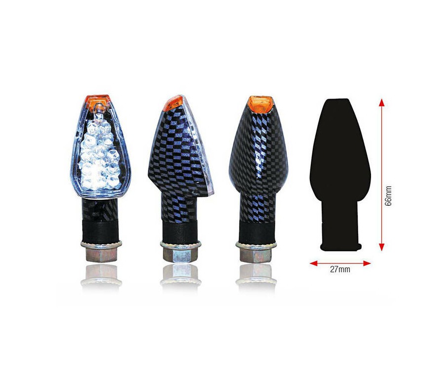 Clignotants BIHR Design LED courts en carbone universels pour moto