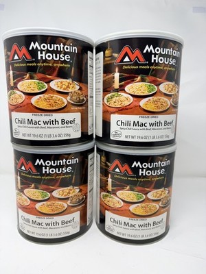 Mountain House Chili Mac with Beef Lot of 4 #10 Cans Freeze Dried 2037-2038