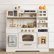 Wooden Play Kitchen for Kids Realistic Appliances, Smart Storage 15 Fun Acces