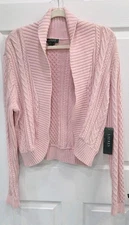 Lauren Ralph Lauren Cable Knit Open Front Shrug Cardigan Pink Winter Rose XL NWT