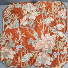 1970's Quilted Table Placemats Retro Orange Flora Blue Bird Vintage Set of 10