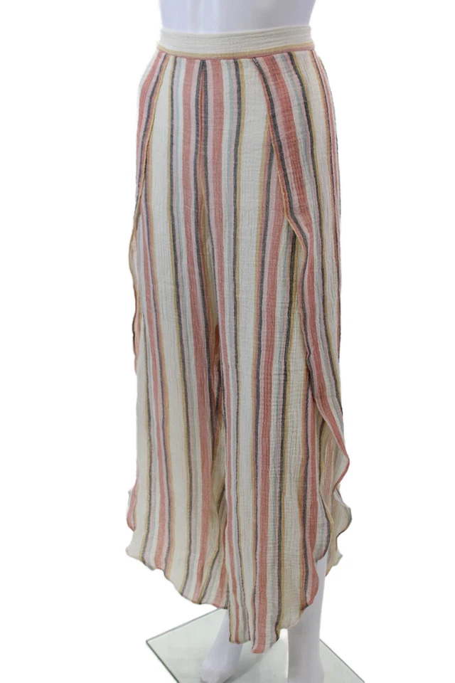 Calça de malha listrada Drew feminina elástica cintura branca multi algodão tamanho médio - Imagem 2 de 4