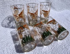 Set of 6 Culver 22k Gold Butterfly Design Highball Glass Tumblers