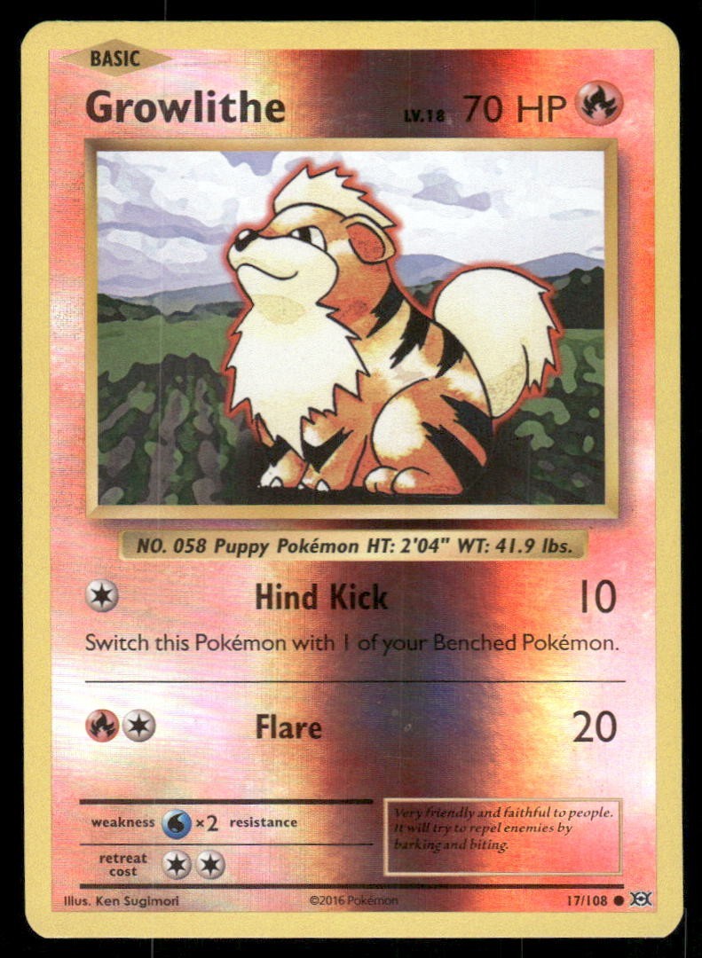 Growlithe 2016 XY Evolutions Reverse Holo Pokemon Card 17/108 (NM)