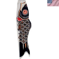 60-Inch Black Koi Fish Hanging Windsock - Weatherproof  Easy to Hang