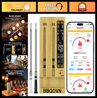 Wireless Meat Thermometer with WiFi, 7 NIST Sensors, Dual Probes for BBQ, Grill