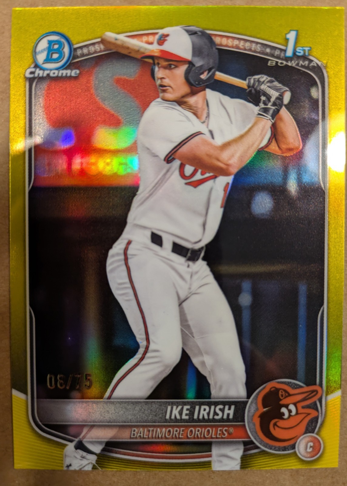 IKE IRISH 2025 BOWMAN CHROME DRAFT 1ST YELLOW REFRACTOR /75 Q3967