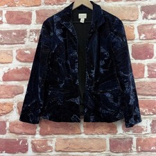 Chicos Blazer Womens Small Blue Black Velvet Boho Paisley Casual Evening Jacket
