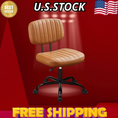 #ad #ad Armless Ergonomic Office Chair Adjustable PU Leather Task Chair Brown $50.34