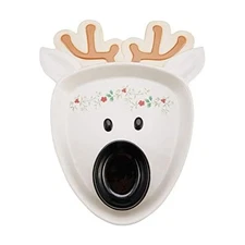 Winterberry Reindeer Chip and Dip Platter, 15 Inch, White