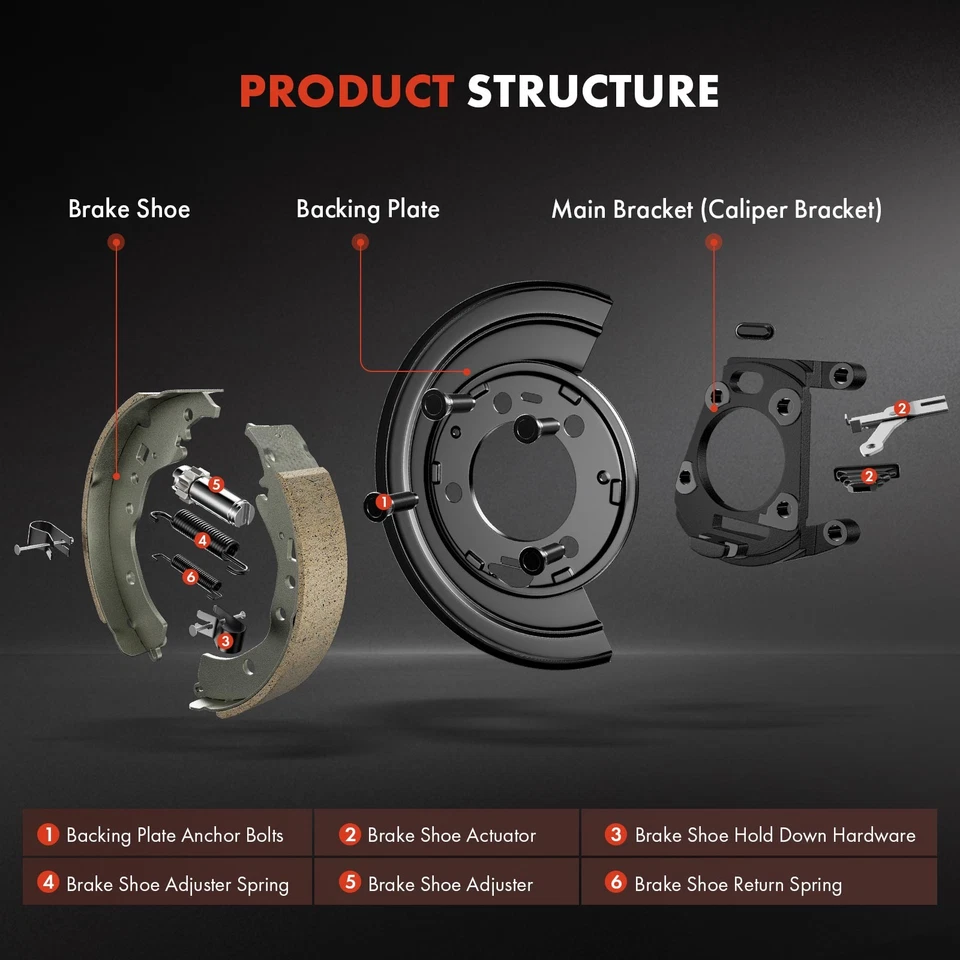 2x Placa de respaldo de freno trasera cargada para Ford F-250 1999 F-250 F-350 Super Duty Foto 3 de 4