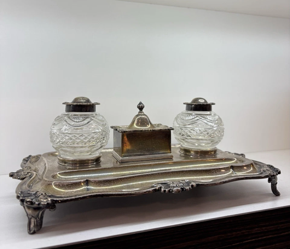 Tintero de sello enchapado en plata inglesa de la época victoriana siglo XIX Foto 4 de 4