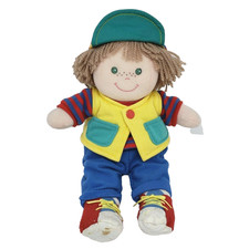 EDEN 12" VINTAGE BOY DOLL BROWN HAIR RED BLUE STUFFED ANIMAL PLUSH TOY LOVEY