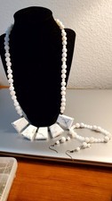 3 Piece Set of 12" Necklace with 5 pendants, Stretch Bracelet  Pierced Earrings