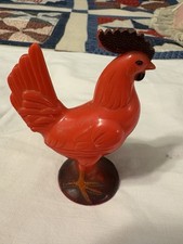 Vtg. Red Rooster Baby Rattle Toy,1950s, 4-1/2”, Hard Plastic,Great, Bright Color