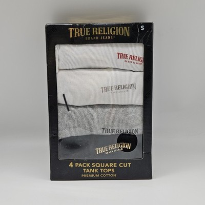 4 Pack TRUE RELIGION Men's S M L XL Cotton Square Cut Tank Tops