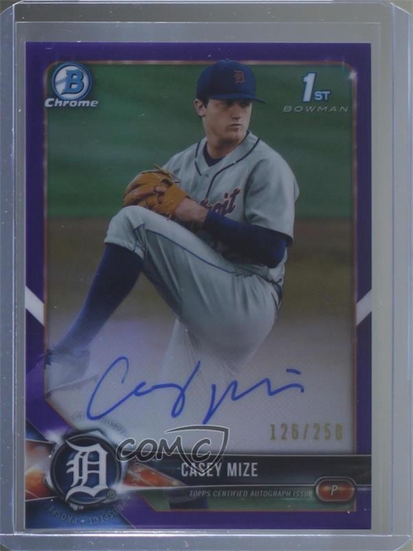 2018 Bowman Draft Chrome Pick Purple Refractor /250 Casey Mize #CDA-CM Auto 3a8