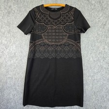 Zara Dress Womens Small Black Rose Gold Glitter Shift Short Sleeve Mini