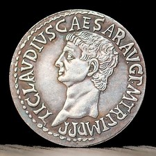 50-54 AD Large Ancient Roman Coin Head of Claudius - Silver Plated Denarius 33mm