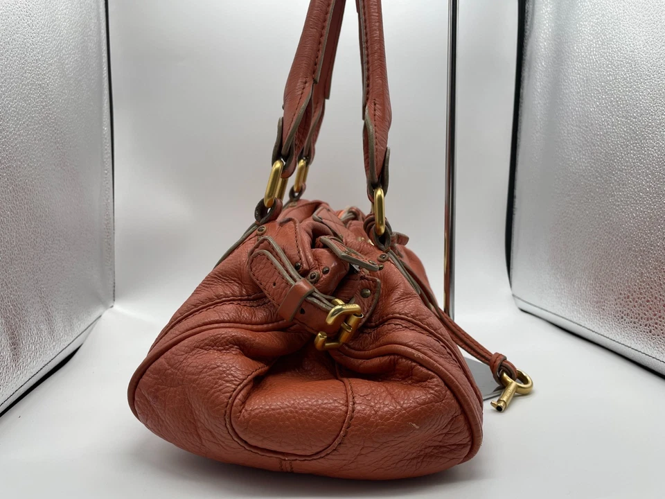 Chloe Paddington Handbag Shoulder Bag Red Orange Padlock Leather Key Auth 251010 - Image 4 of 4