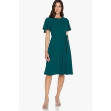 ADRIANNA PAPELL Draped Divine Crepe Dress Tempest Teal Size 2 Short Sleeve