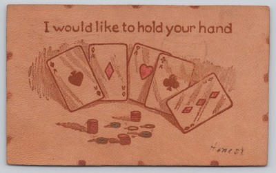 I Would Like To Hold Your Hand Playing Cards Verse 1907 Leather Postcard