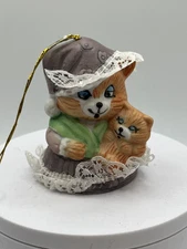 Jasco Caring Critter Chimers Bell MOMMY & BABY kitty Bisque Porcelain CUTE VTG