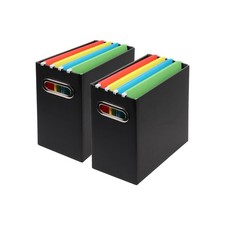 Collapsible File Organizer Box with Handle, Home Office Storage Black 2 Packs