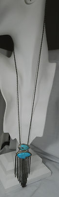 ALEXIS BITTAR BLAU TÜRKIS ELEMENTE 41'' LANGE SCHWARZE KETTE HALSKETTE NEU MIT ETIKETT 450,00