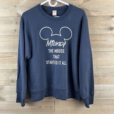 Uniqlo Disney Mickey Mouse Sweatshirt Embroidered Crewneck Pullover Blue Small