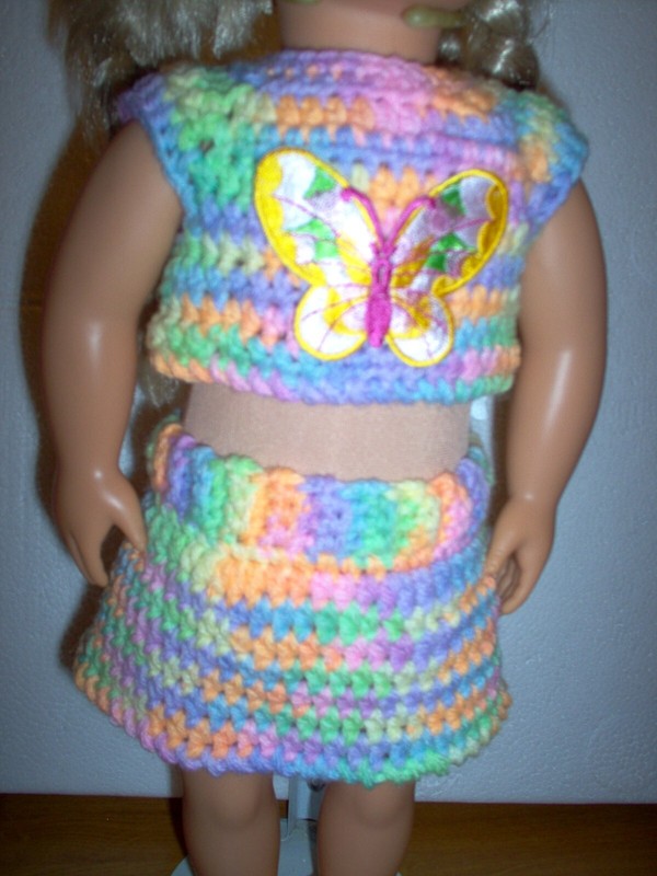 New,  crochet  doll skirt/top and shoes, fit AG  and other 18" dolls  #2