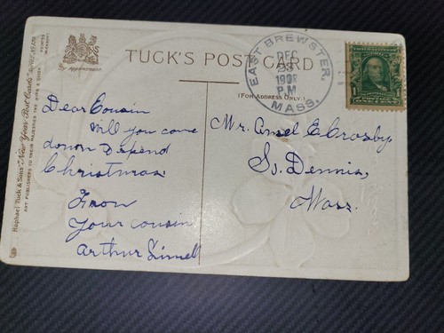Franklin 1 cent Postage 1908 Postcard with US Postage Post Card Christmas - Picture 4 of 5