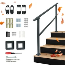4 Steps Handrails Deck Stair Railing Indoor Hand Rails for Outdoor 3-4 Steps Kit