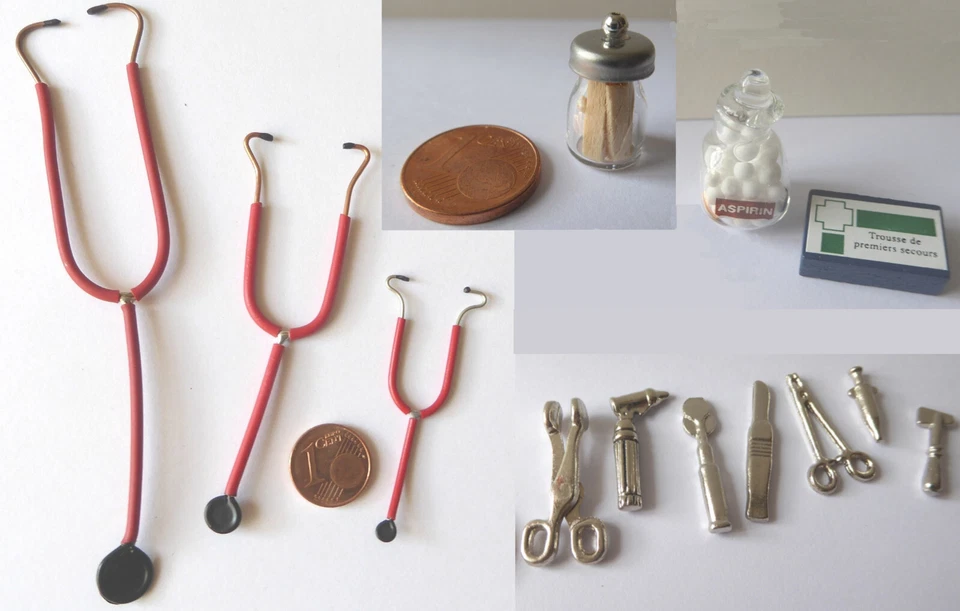 Stethoskop Medizin Gerät Arzt Doktor Spritze Spatel Nachttopf Miniatur 1-12cm