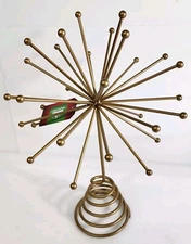 Retro Style Metal Starburst Christmas Tree Topper Gold Color Space Age 