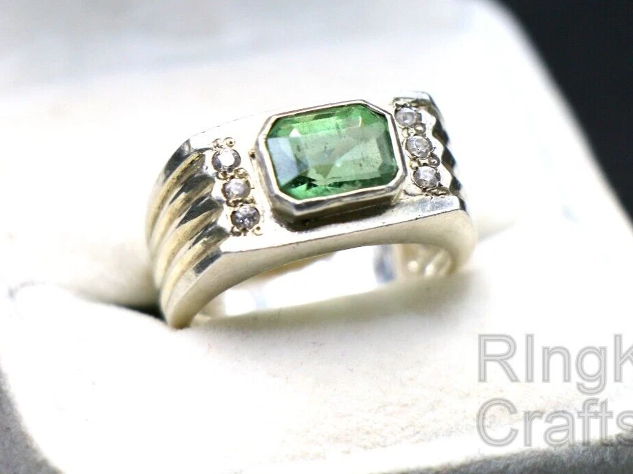 Anillo de apatita verde para hombre regalo para esposo plata de ley 925 tallas 5-15 hecho a mano Foto 3 de 4