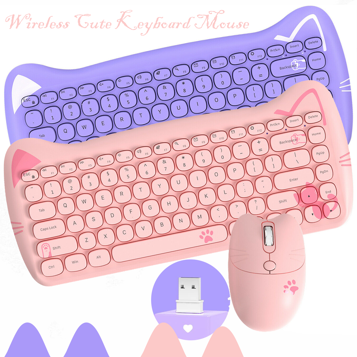Ajazz A3060 84-Key Cute Cute cat ears Wireless Keyboard&Mouse Set for Mac  Laptop