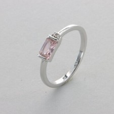 Square Rose / Pink MORGANITE Ring - 925 STERLING SILVER Rhodium 202e