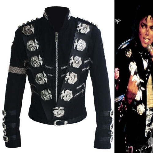Rare MJ Michael Jackson BAD Tour Punk Badges Black Jacket Costumes - 第 1/4 張圖片