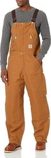 NWT Carhartt Men's Quilt Lined Zip To Waist Bib Overalls Brown 180 42x28 GG038