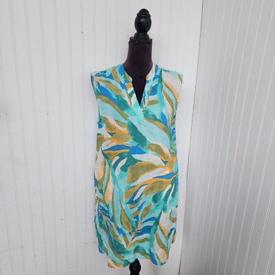 Rachel Zoe Blue Green 100% Linen Women Sleeveless Shift Dress Pullover  Pockets M | eBay