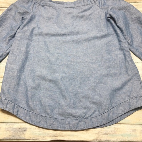 Free People Chambray Off The Shoulders Top Tie Cuffs Blue Sz M - Picture 7 of 12