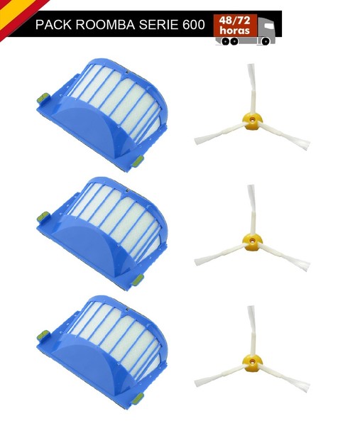 PACK COMPATIBLE CON ROOMBA SERIE 600: 3 FILTROS,3 CEPILLOS Y TORNILLOS. 620, 630