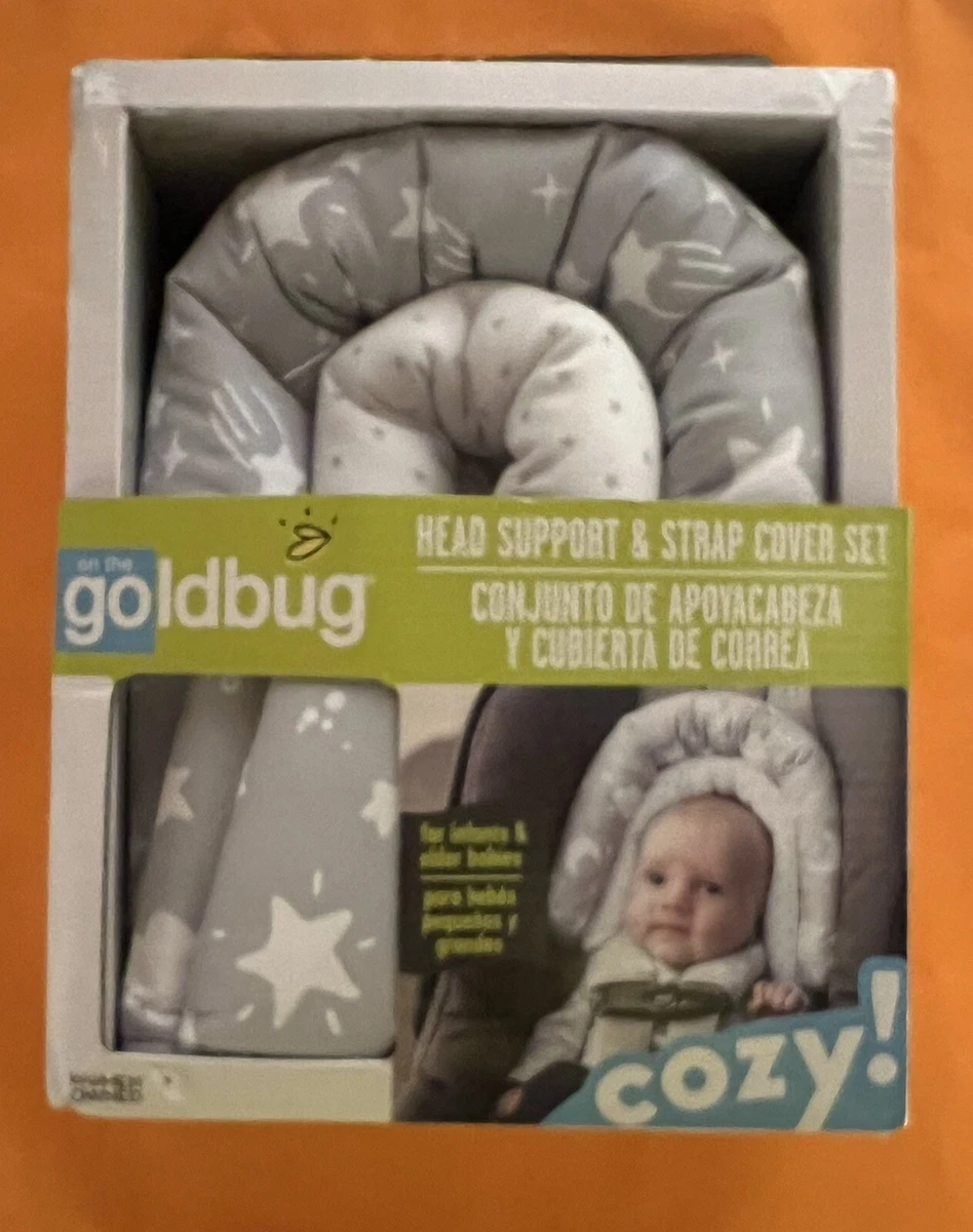 Baby GO Duo Head Support Strap Cover Set Gray and White Stars Clouds