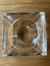 Vintage MID CENTURY Heavy Square Ashtray ￼Clear Art  Glass 4” ~ F176