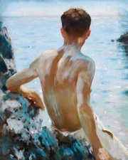 Beach Study Painting by Henry Scott Tuke Reproduction
