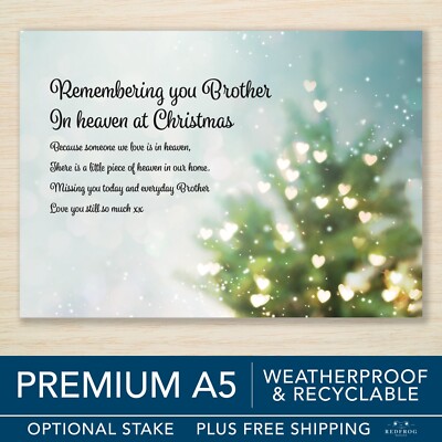Brother Christmas Memorial Grave Card Weatherproof A5 Christmas in
