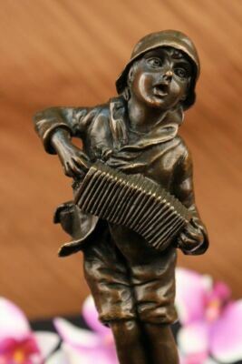 CHIPARUS BOY WITH ACCORDION BRONZE SCULPTURE STATUE ON MARBLE BASE FIGURINE SALE