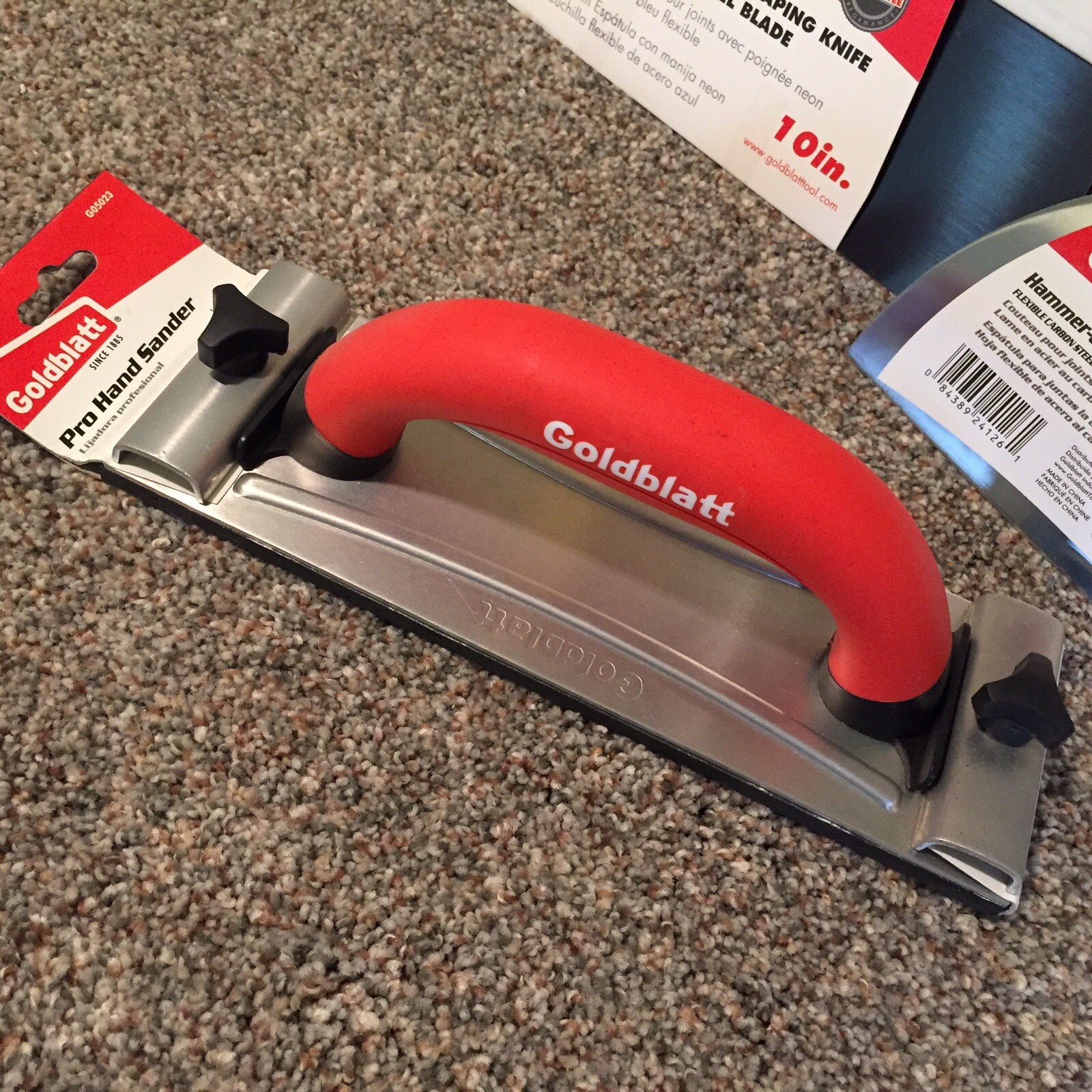 Goldblatt Drywall Kit Pro Hand Sander 10” Neon Knife6” Hammer End